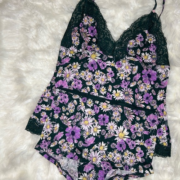Floral Lace Ruched Cami and Boyshort Sleepwear Set